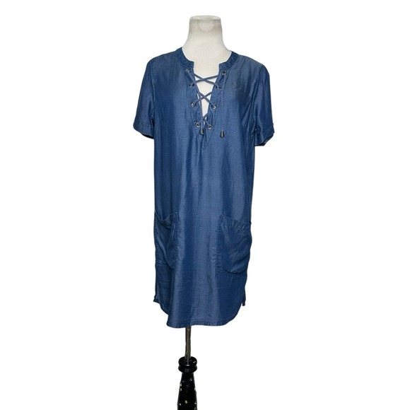 Lovers + Friends blue chambray short sleeves mini dress size Small - Picture 1 of 14